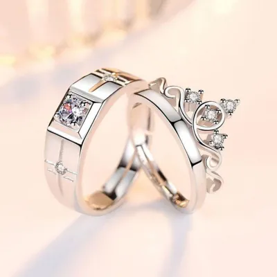 Delicate Crystal Designer Couple Ring Set (2 pc)